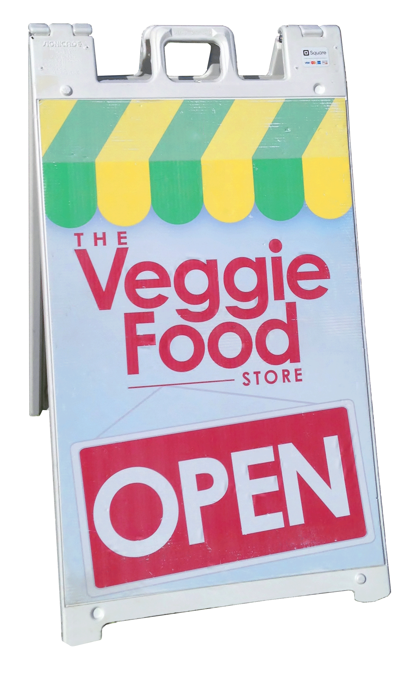 Image if an open sign for the Grants Pass Veggie Food store