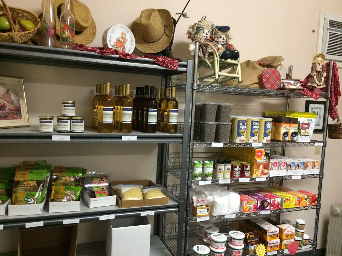 A photo of product and shelves inside the Grants Pass Veggie Food store.