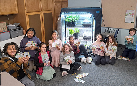 Kids growing plants